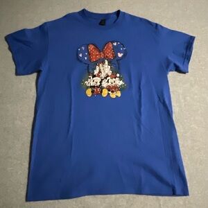 Gildan Disney Mickey & Minnie Mouse Graphic T-Shirt-Royal Blue-Castle & Bow-Sz M
